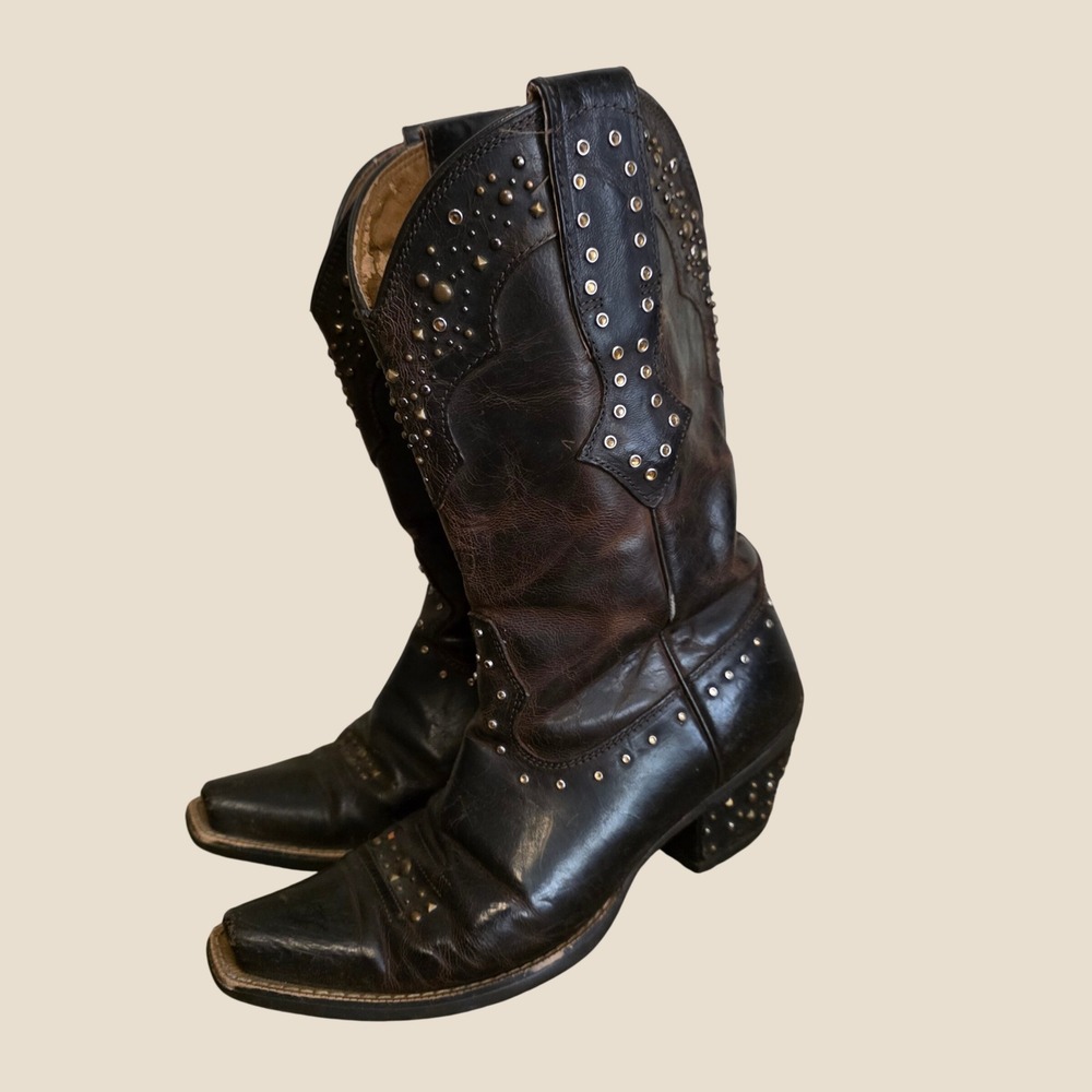Ariat Womens Western Boots Size 6.5 B Brown Studded Leather Snip Toe Cowgirl - Picture 3 of 9